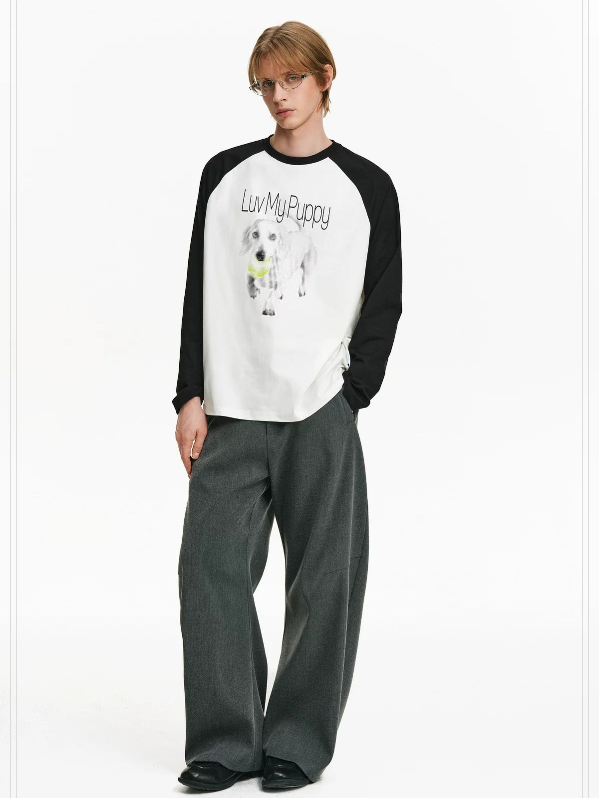 PCLP Breathable Cotton Blend Animal Print Loose Unisex Long Sleeve T-Shirt