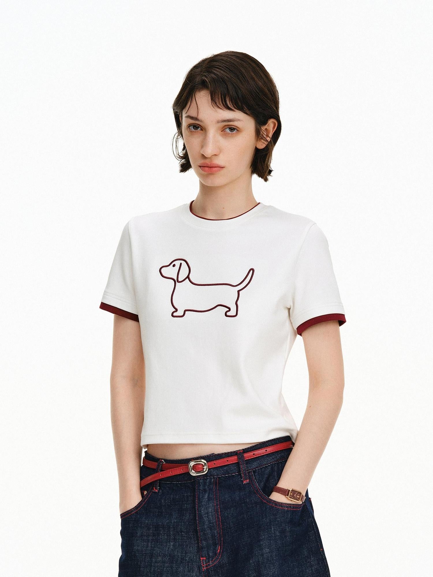 PCLP Breathable Cotton Blend Animal Print Round Neck Short Sleeve Women Daily T-Shirt