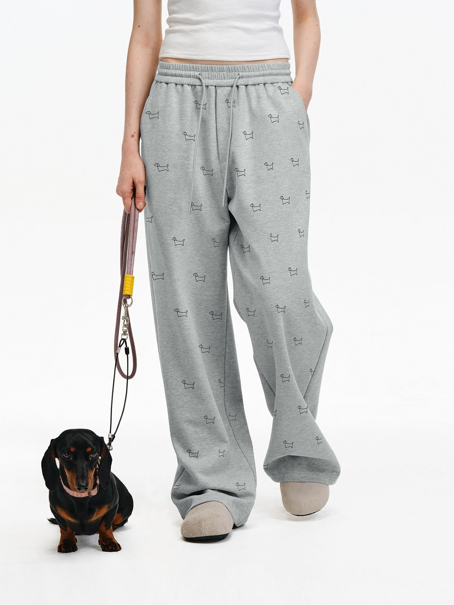 PCLP Breathable Cotton Blend Animal Print Wide Leg Drawstring Pockets Women Pants