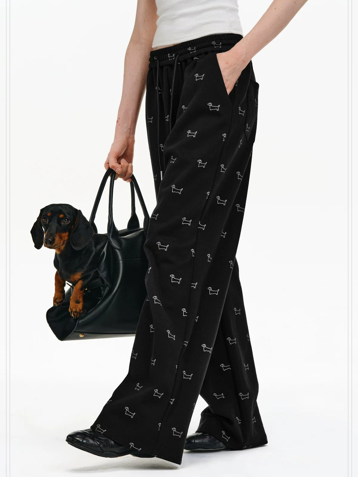 PCLP Breathable Cotton Blend Animal Print Wide Leg Drawstring Pockets Women Pants