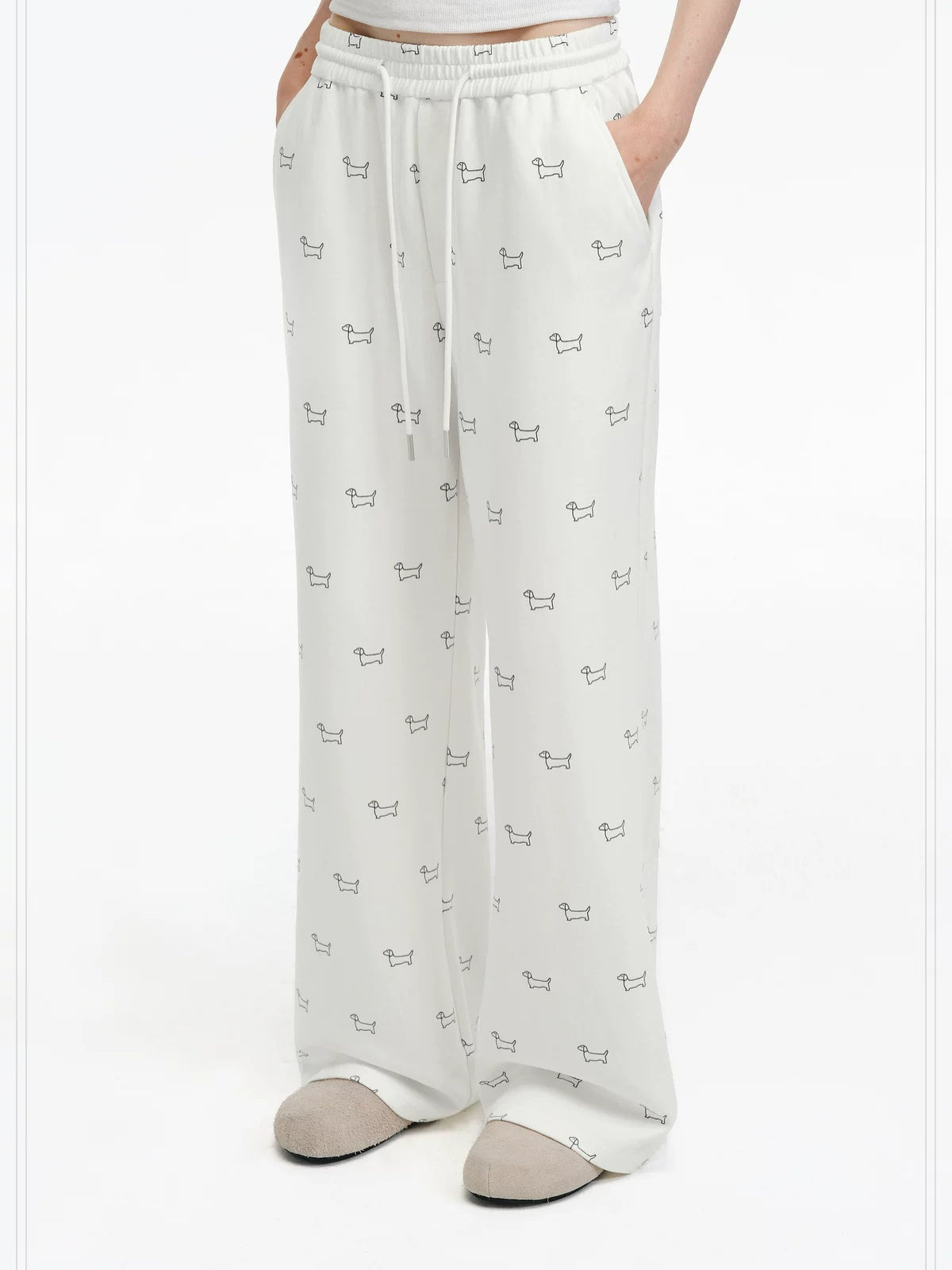 PCLP Breathable Cotton Blend Animal Print Wide Leg Drawstring Pockets Women Pants