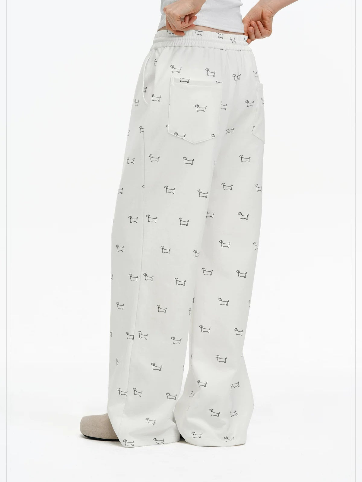 PCLP Breathable Cotton Blend Animal Print Wide Leg Drawstring Pockets Women Pants