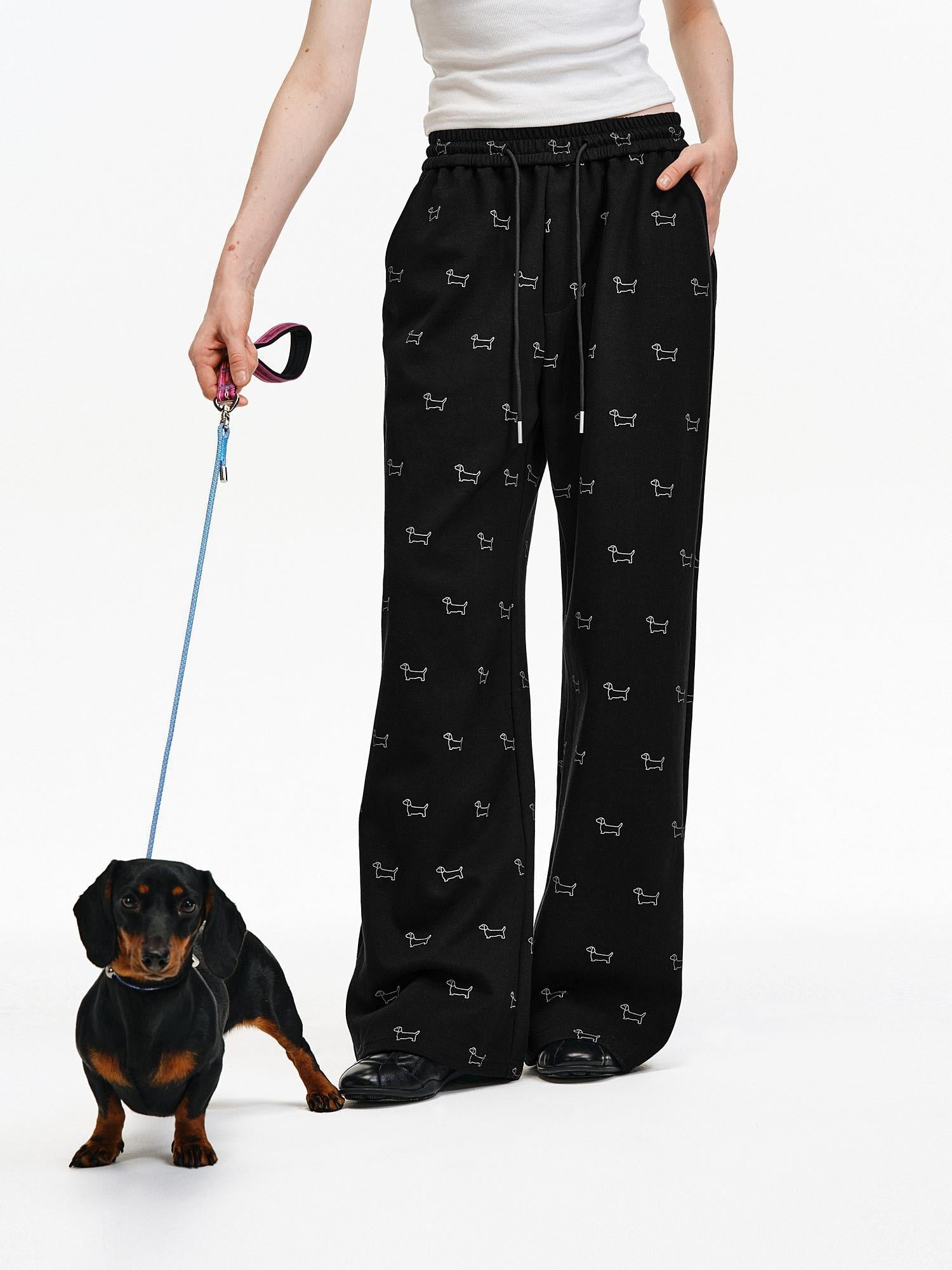 PCLP Breathable Cotton Blend Animal Print Wide Leg Drawstring Pockets Women Pants