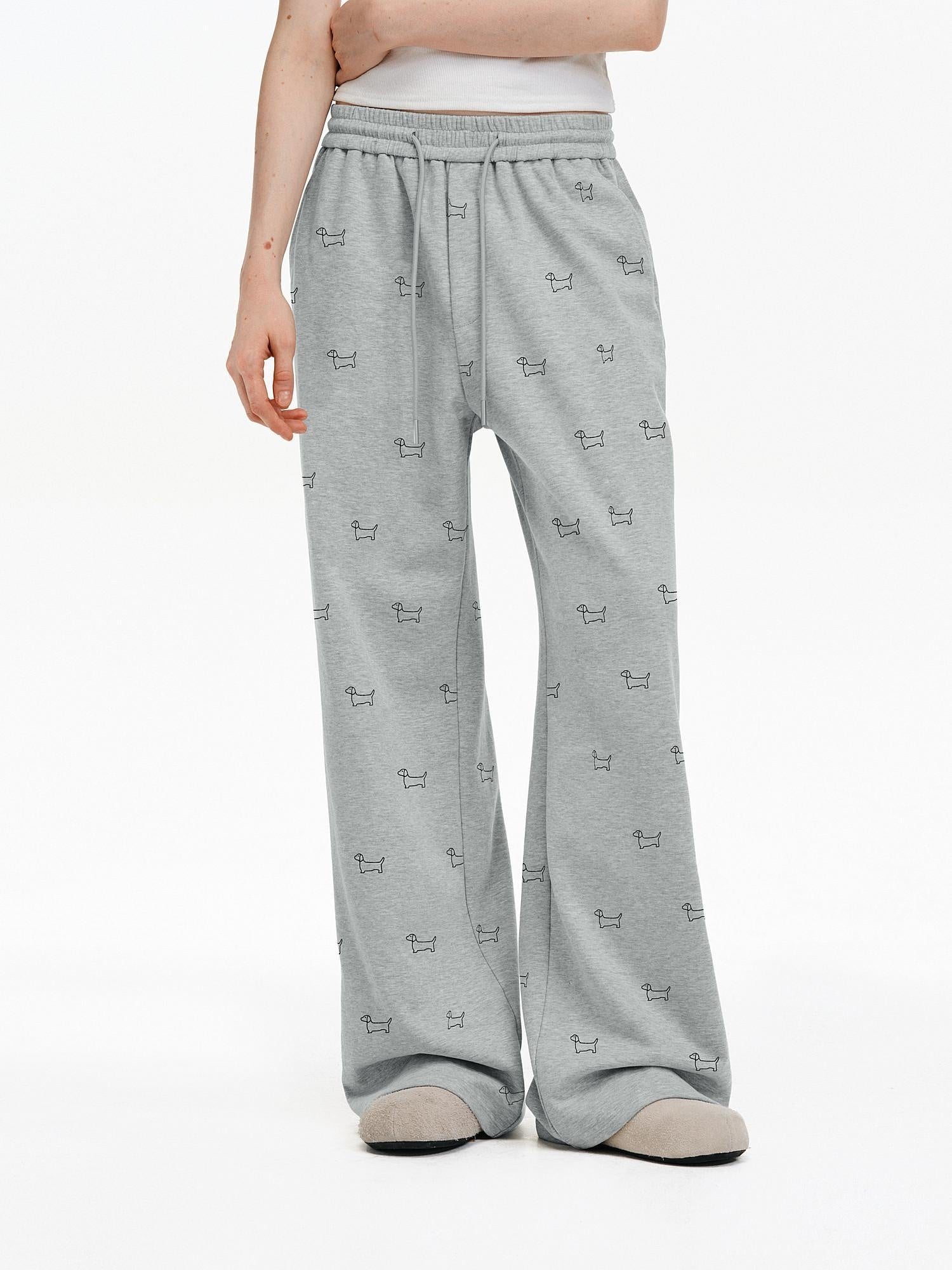 PCLP Breathable Cotton Blend Animal Print Wide Leg Drawstring Pockets Women Pants