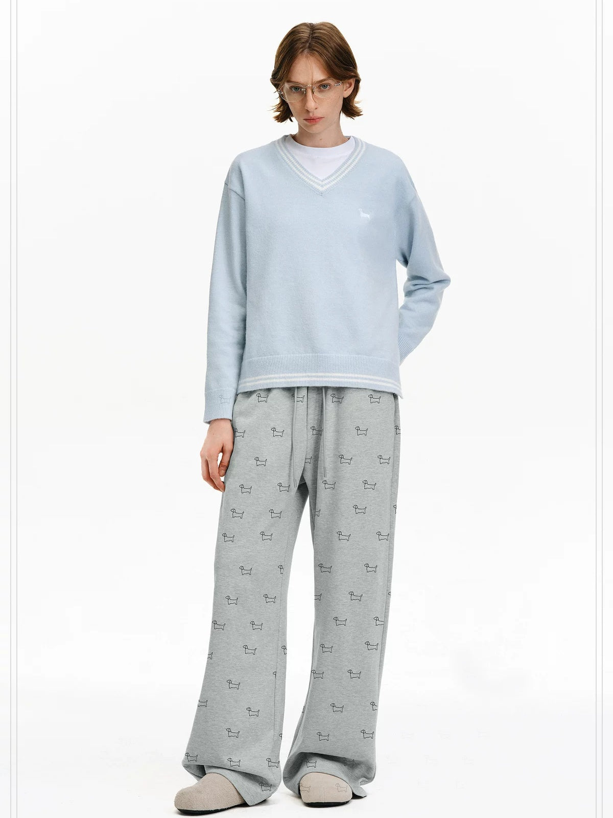 PCLP Breathable Cotton Blend Animal Print Wide Leg Drawstring Pockets Women Pants