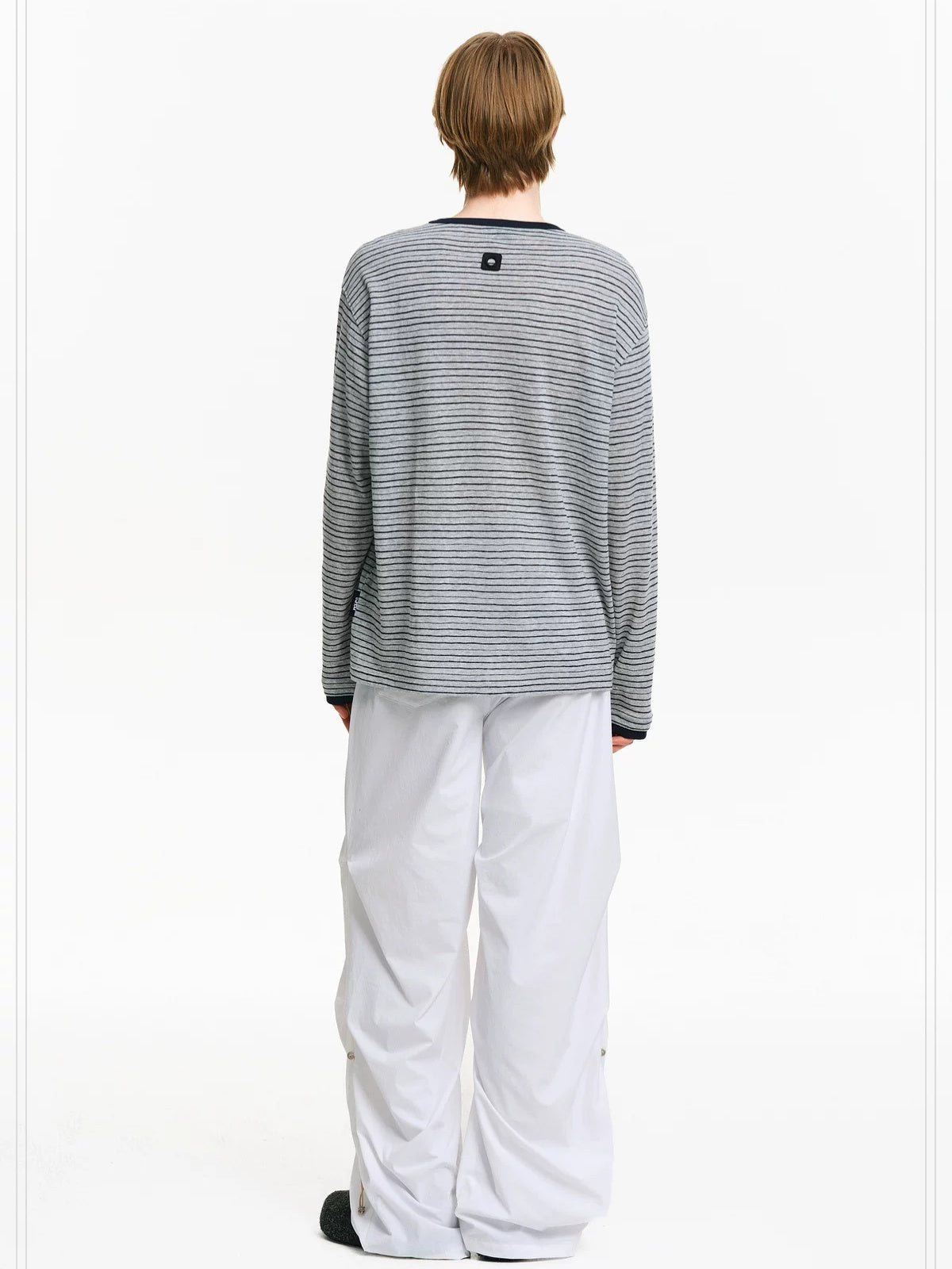 PCLP Breathable Cotton Blend Colorblock Embroidered Loose Unisex Long Sleeve T-Shirt