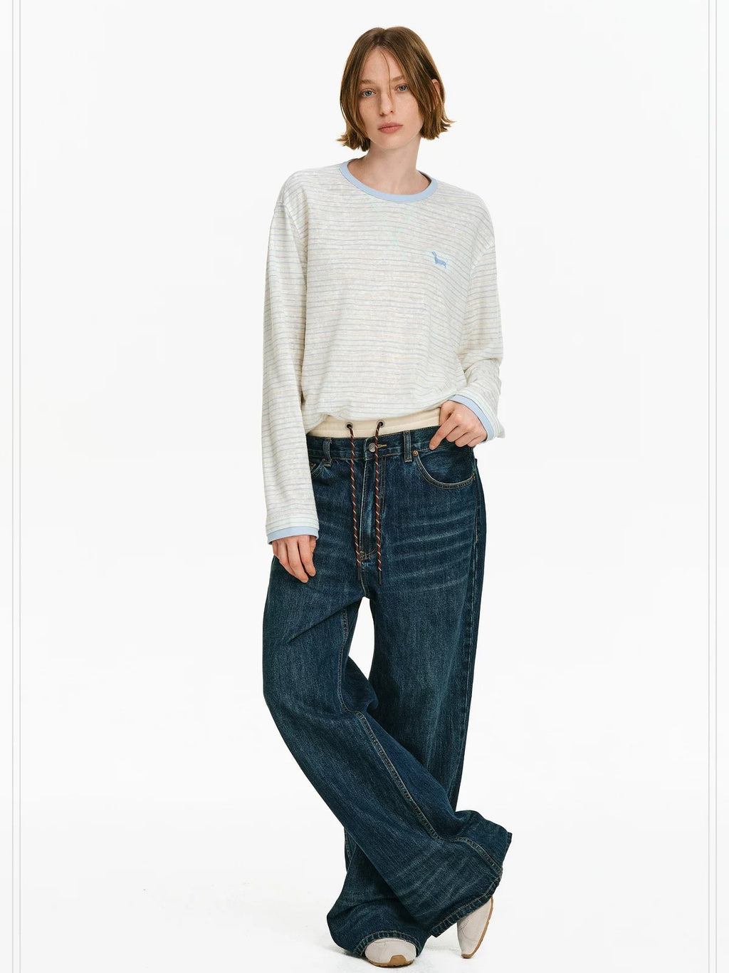 PCLP Breathable Cotton Blend Colorblock Embroidered Loose Unisex Long Sleeve T-Shirt