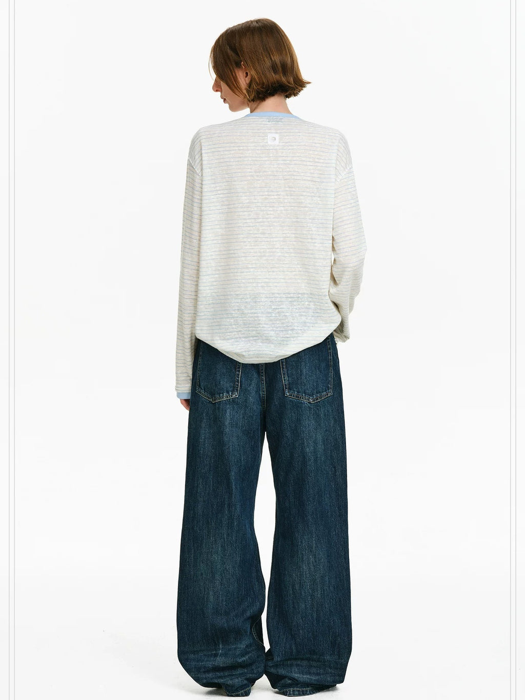 PCLP Breathable Cotton Blend Colorblock Embroidered Loose Unisex Long Sleeve T-Shirt