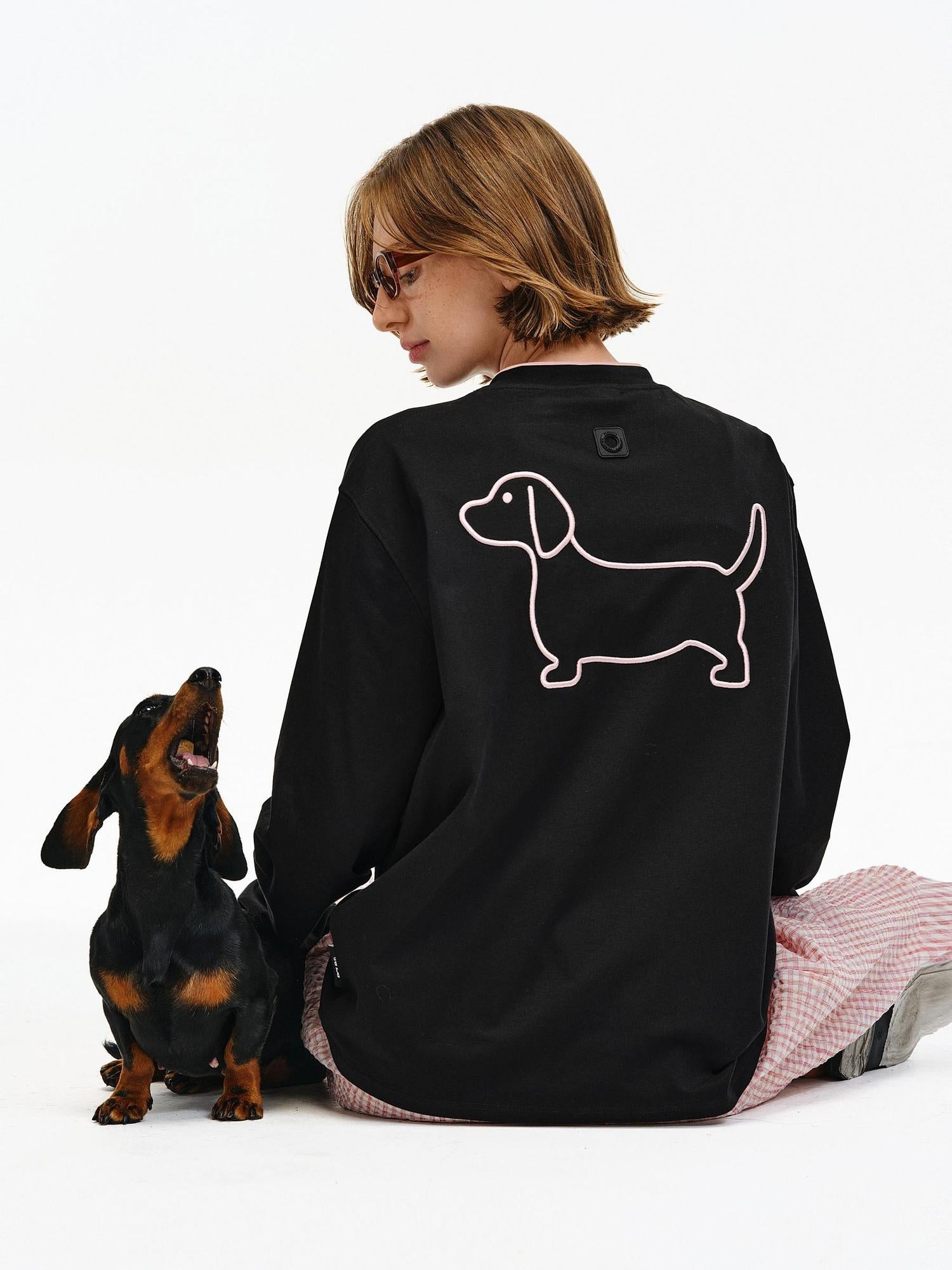 PCLP Breathable Cotton Blend Colorblock Embroidered Youth Crewneck Long Sleeve T-Shirt