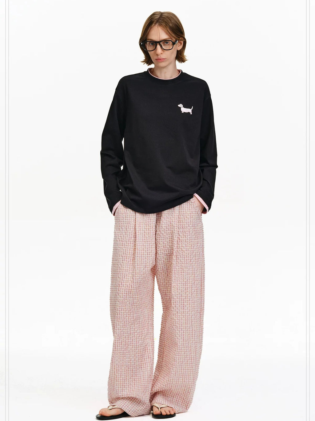 PCLP Breathable Cotton Blend Colorblock Embroidered Youth Crewneck Long Sleeve T-Shirt