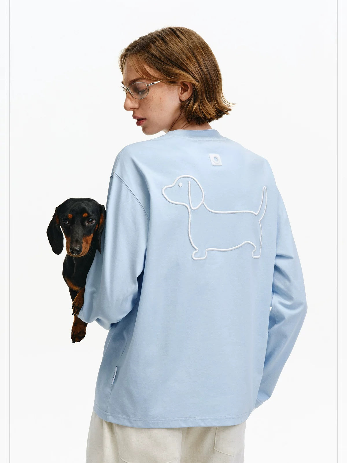 PCLP Breathable Cotton Blend Colorblock Embroidered Youth Crewneck Long Sleeve T-Shirt