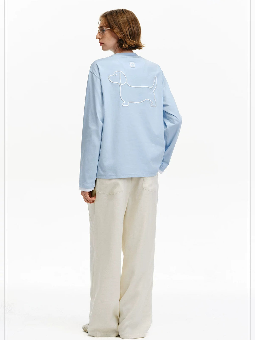 PCLP Breathable Cotton Blend Colorblock Embroidered Youth Crewneck Long Sleeve T-Shirt