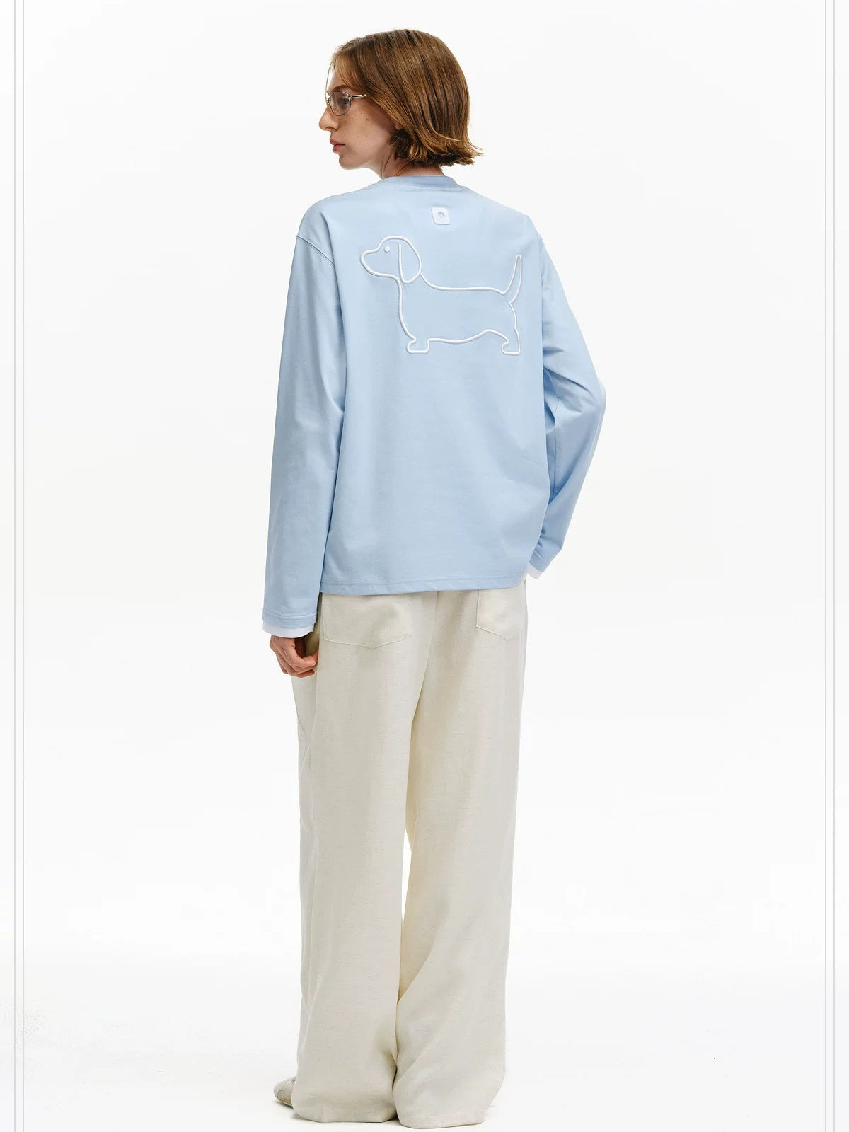 PCLP Breathable Cotton Blend Colorblock Embroidered Youth Crewneck Long Sleeve T-Shirt