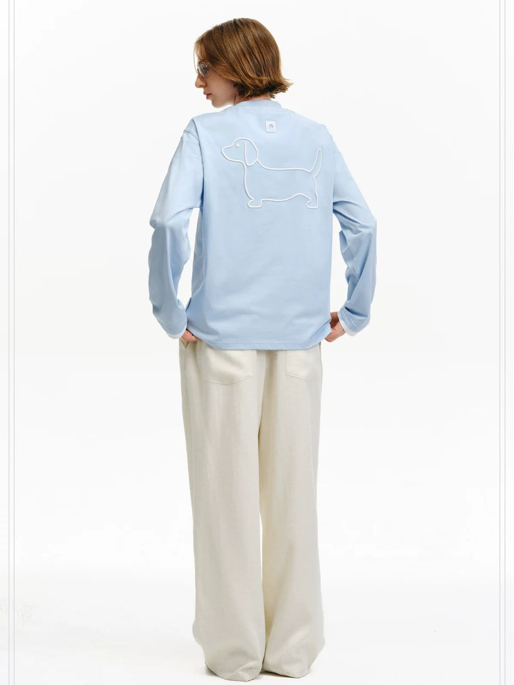 PCLP Breathable Cotton Blend Colorblock Embroidered Youth Crewneck Long Sleeve T-Shirt