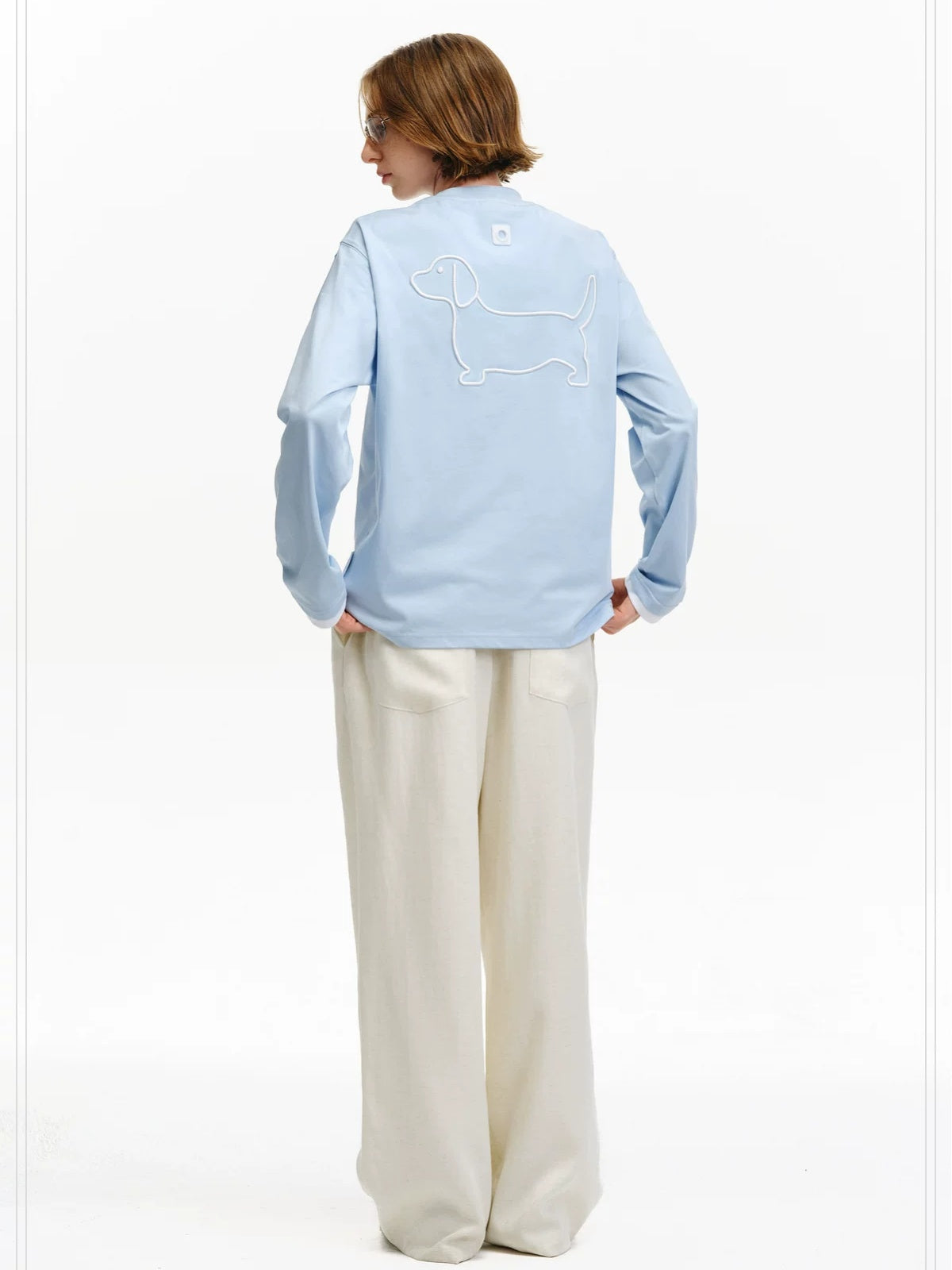 PCLP Breathable Cotton Blend Colorblock Embroidered Youth Crewneck Long Sleeve T-Shirt