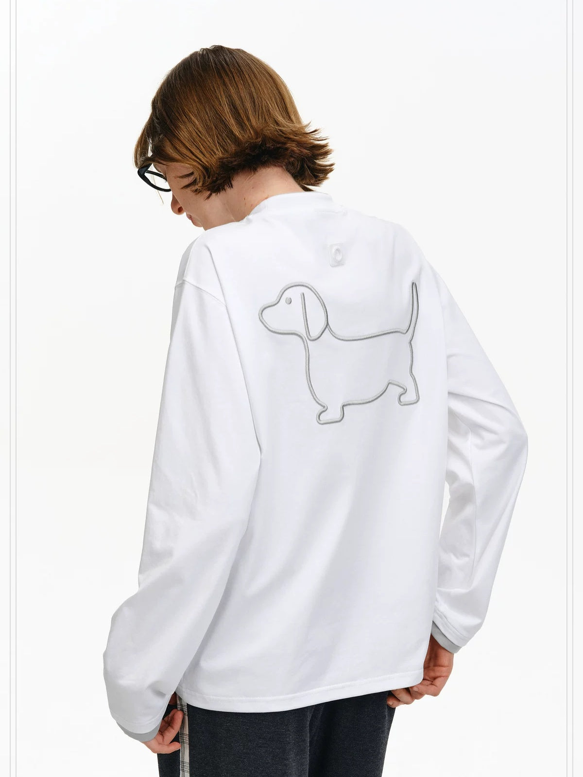 PCLP Breathable Cotton Blend Colorblock Embroidered Youth Crewneck Long Sleeve T-Shirt