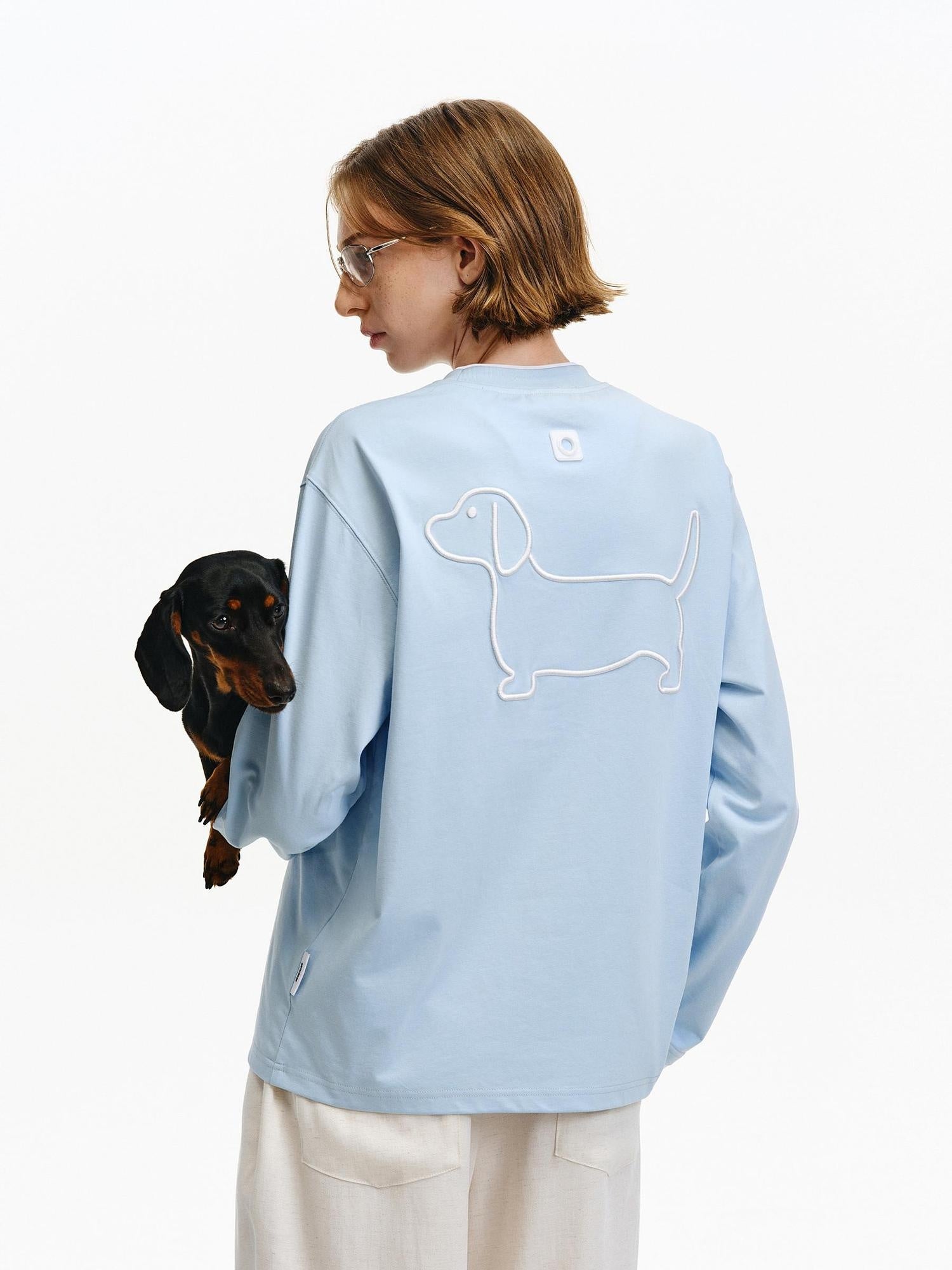 PCLP Breathable Cotton Blend Colorblock Embroidered Youth Crewneck Long Sleeve T-Shirt