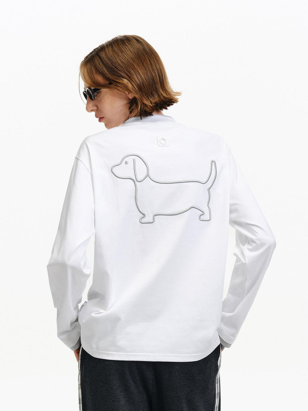 PCLP Breathable Cotton Blend Colorblock Embroidered Youth Crewneck Long Sleeve T-Shirt