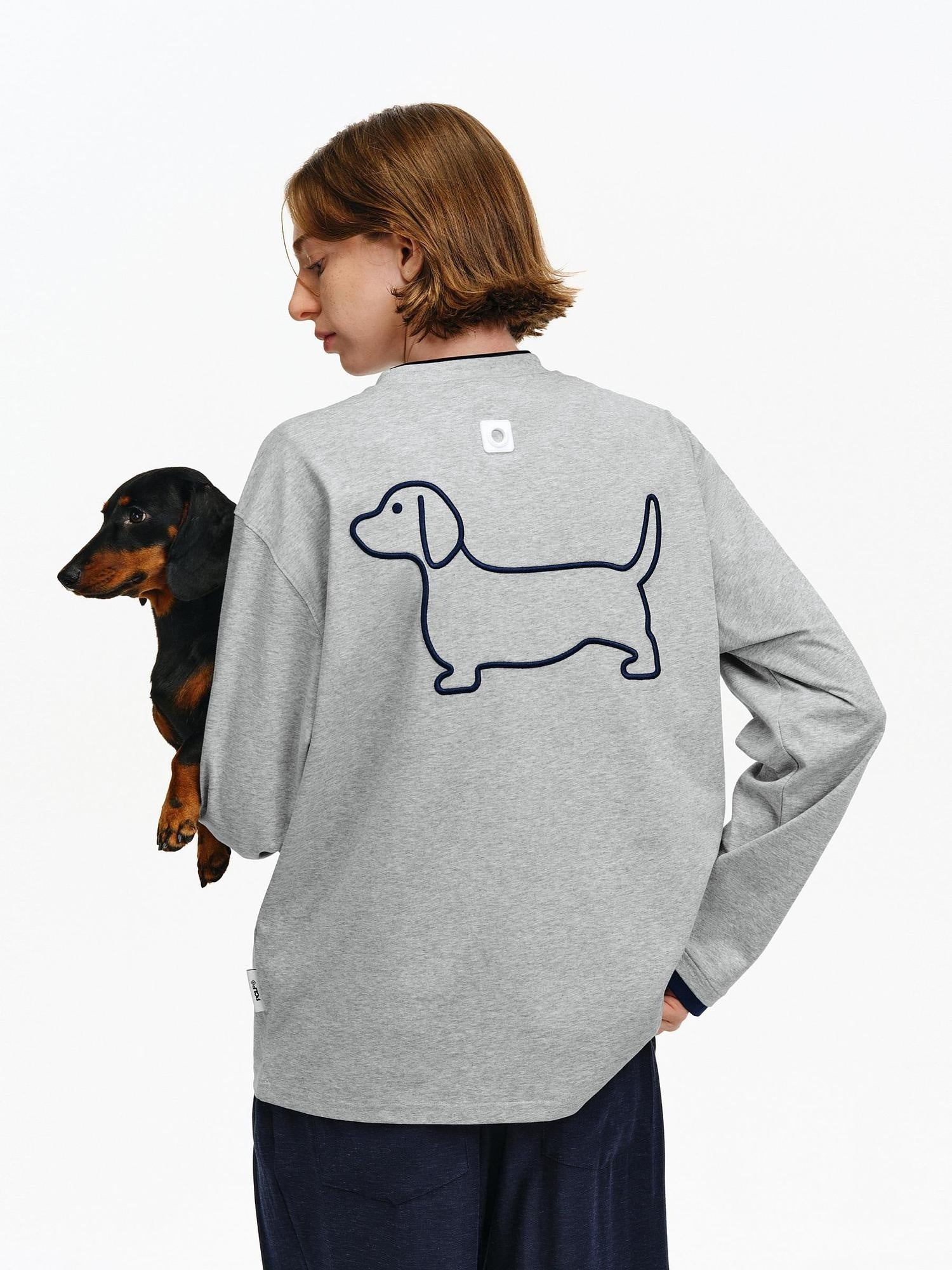 PCLP Breathable Cotton Blend Colorblock Embroidered Youth Crewneck Long Sleeve T-Shirt