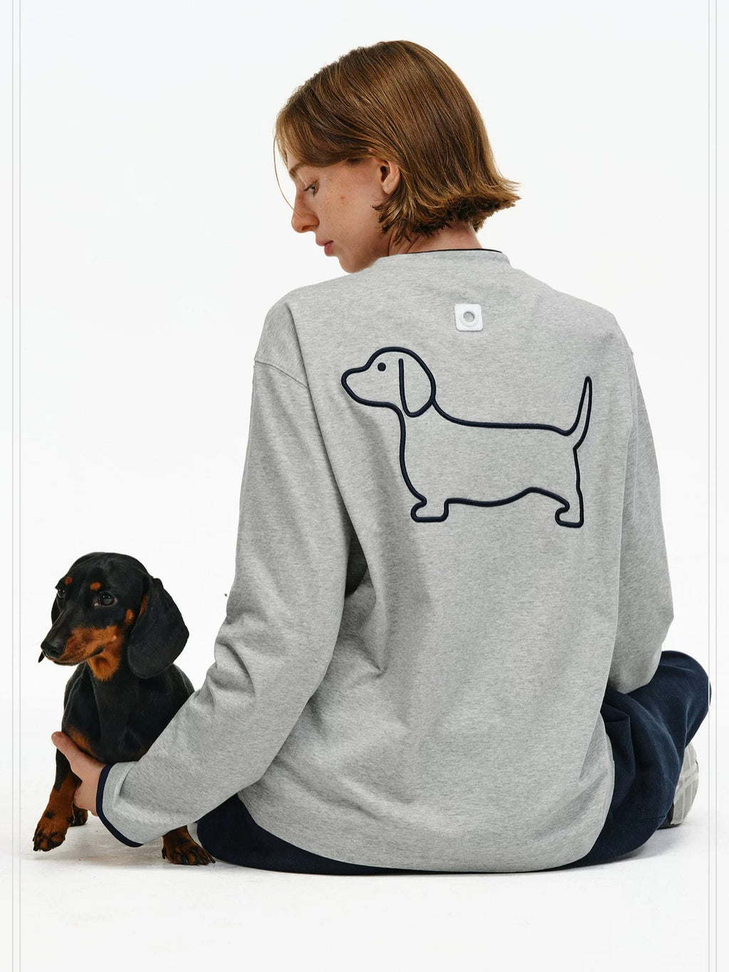 PCLP Breathable Cotton Blend Colorblock Embroidered Youth Crewneck Long Sleeve T-Shirt