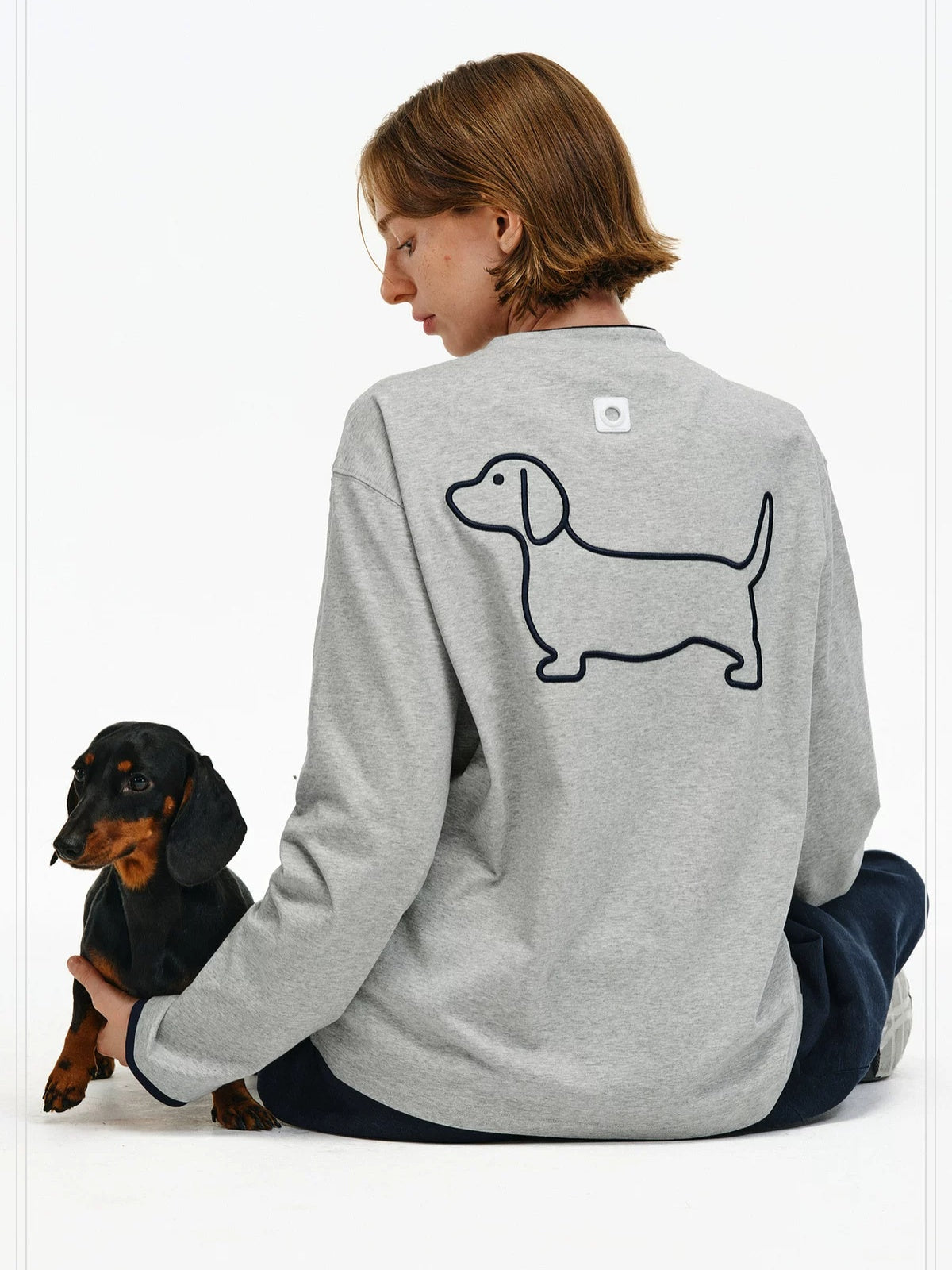 PCLP Breathable Cotton Blend Colorblock Embroidered Youth Crewneck Long Sleeve T-Shirt