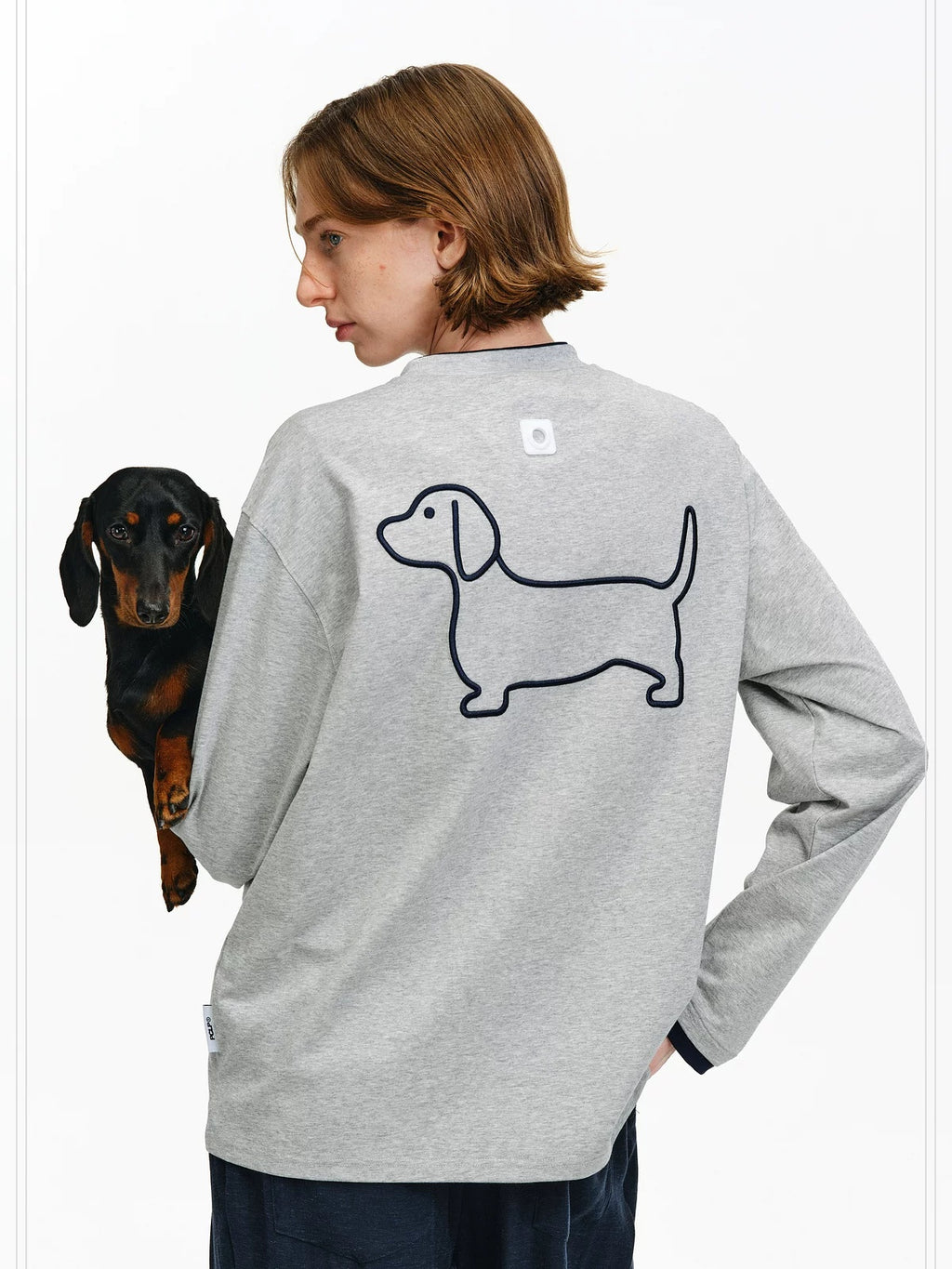 PCLP Breathable Cotton Blend Colorblock Embroidered Youth Crewneck Long Sleeve T-Shirt