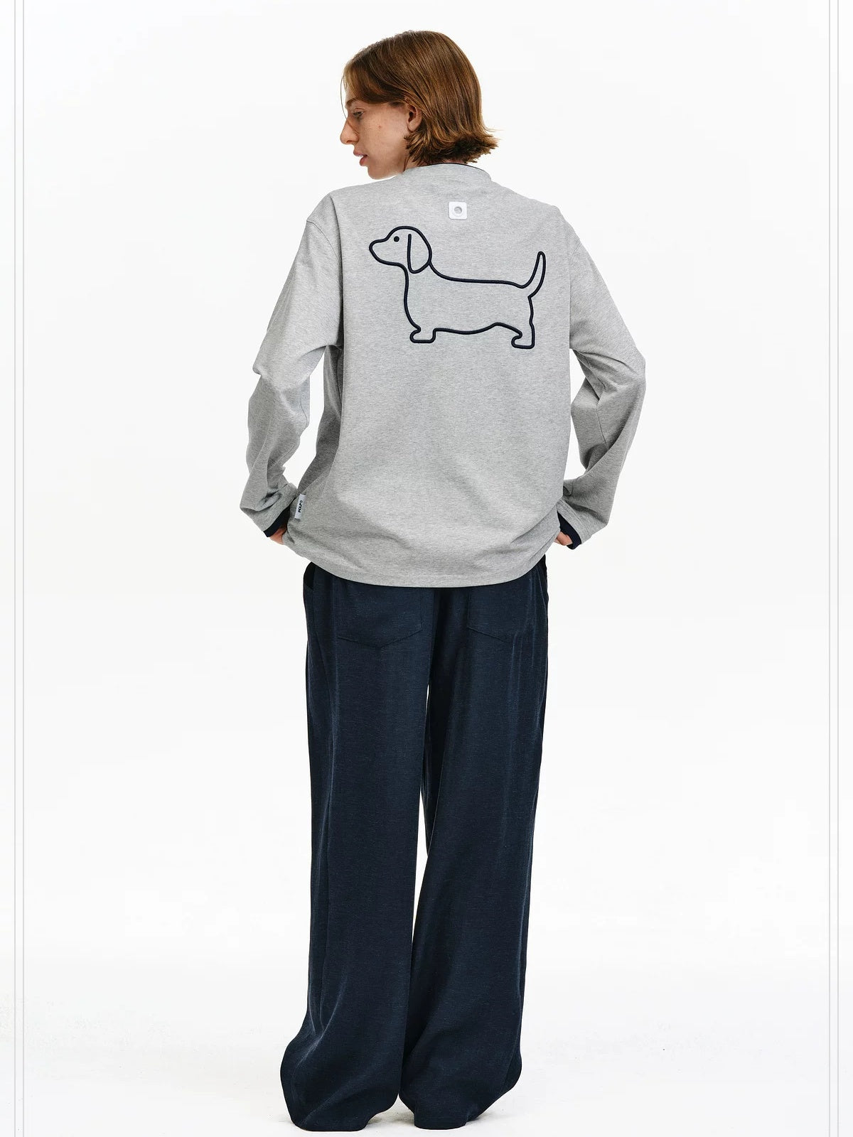 PCLP Breathable Cotton Blend Colorblock Embroidered Youth Crewneck Long Sleeve T-Shirt