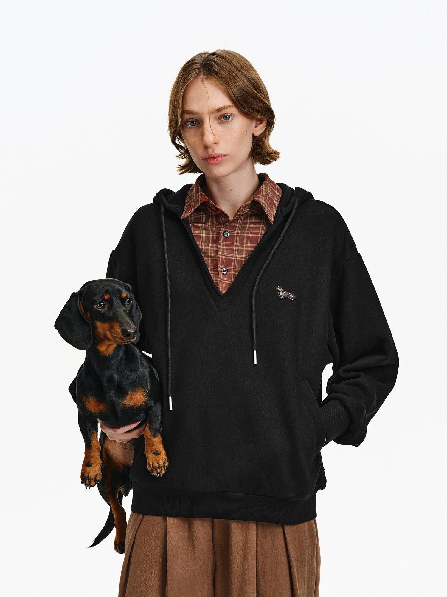 PCLP Breathable Cotton Blend Colorblock Patchwork Loose Unisex Plaid Pullover Hoodie