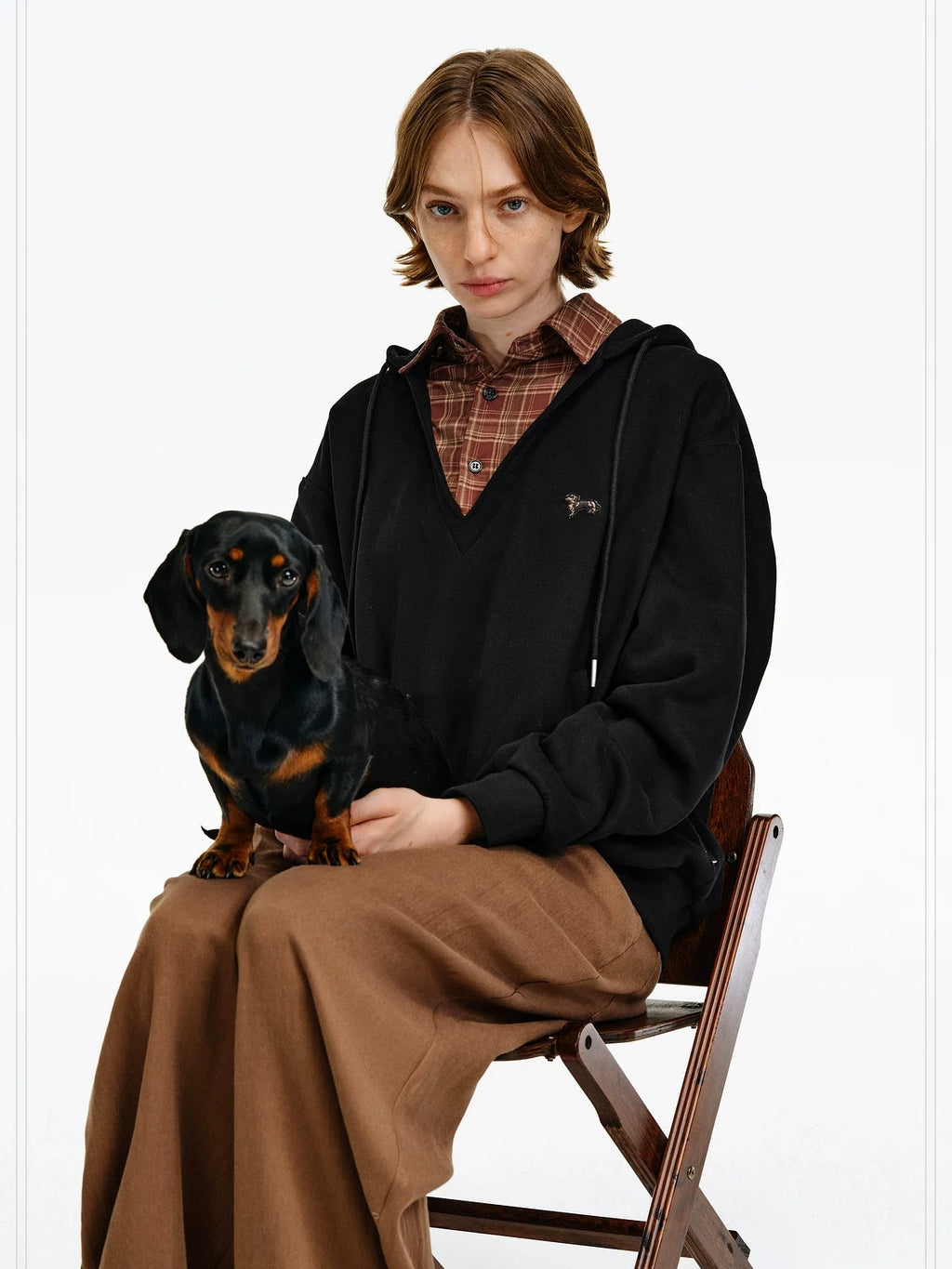 PCLP Breathable Cotton Blend Colorblock Patchwork Loose Unisex Plaid Pullover Hoodie