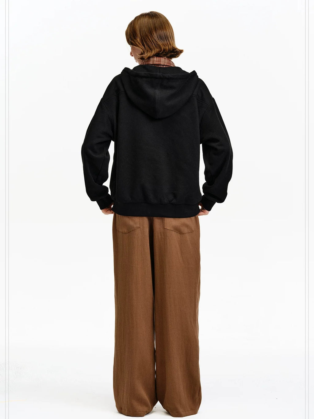 PCLP Breathable Cotton Blend Colorblock Patchwork Loose Unisex Plaid Pullover Hoodie