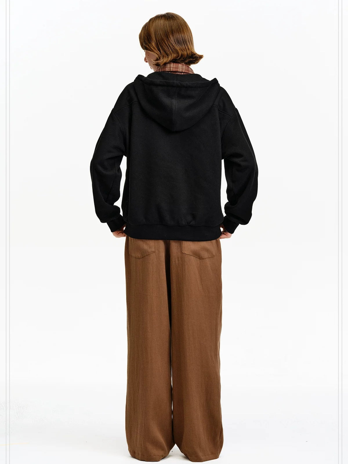 PCLP Breathable Cotton Blend Colorblock Patchwork Loose Unisex Plaid Pullover Hoodie