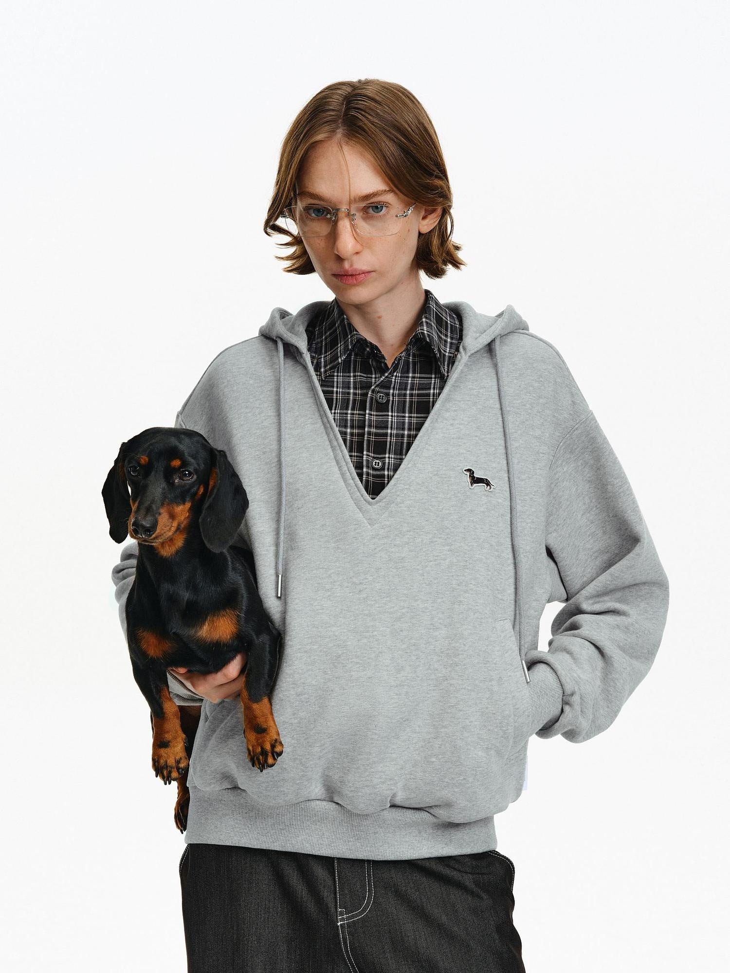 PCLP Breathable Cotton Blend Colorblock Patchwork Loose Unisex Plaid Pullover Hoodie