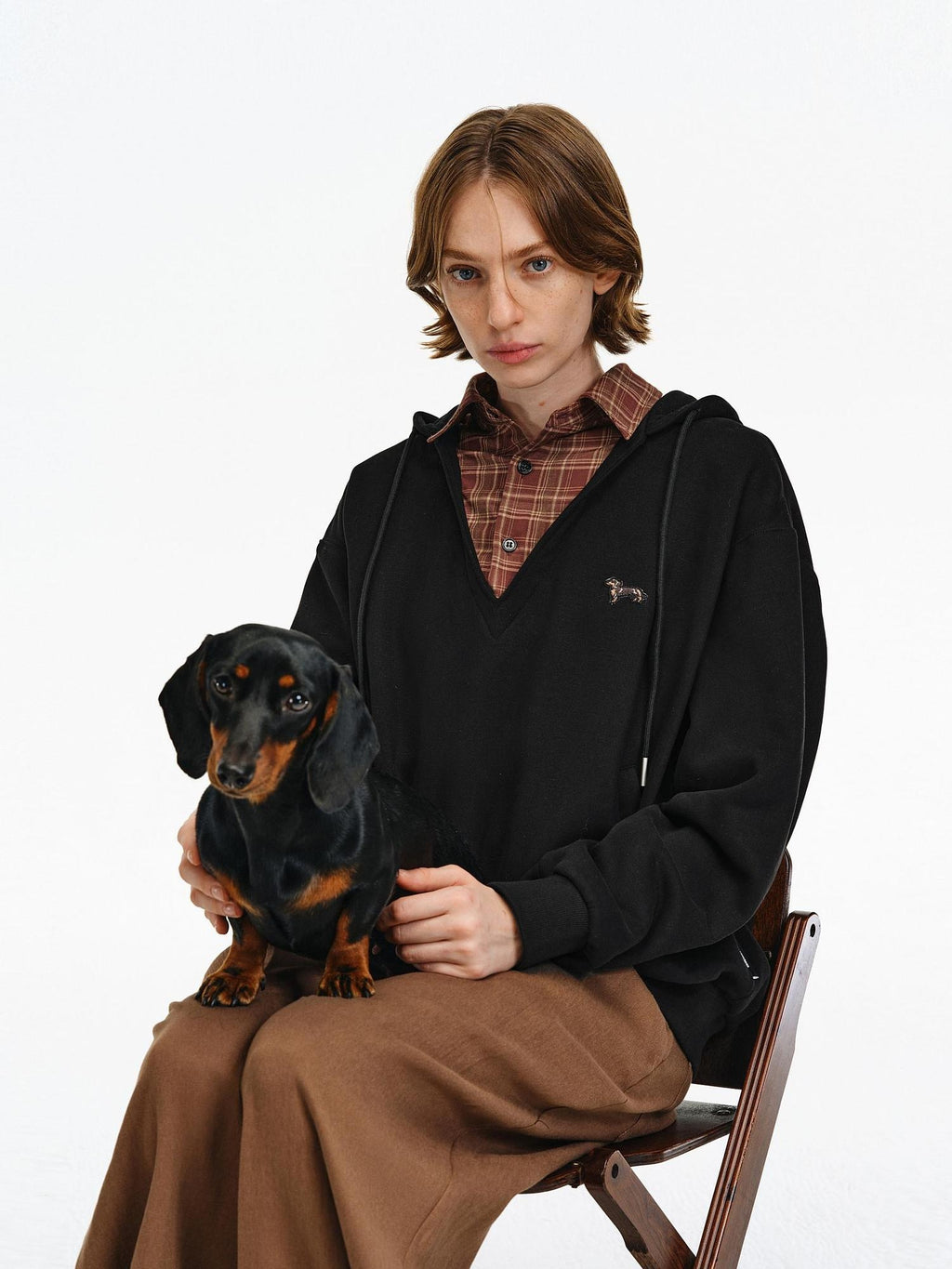 PCLP Breathable Cotton Blend Colorblock Patchwork Loose Unisex Plaid Pullover Hoodie