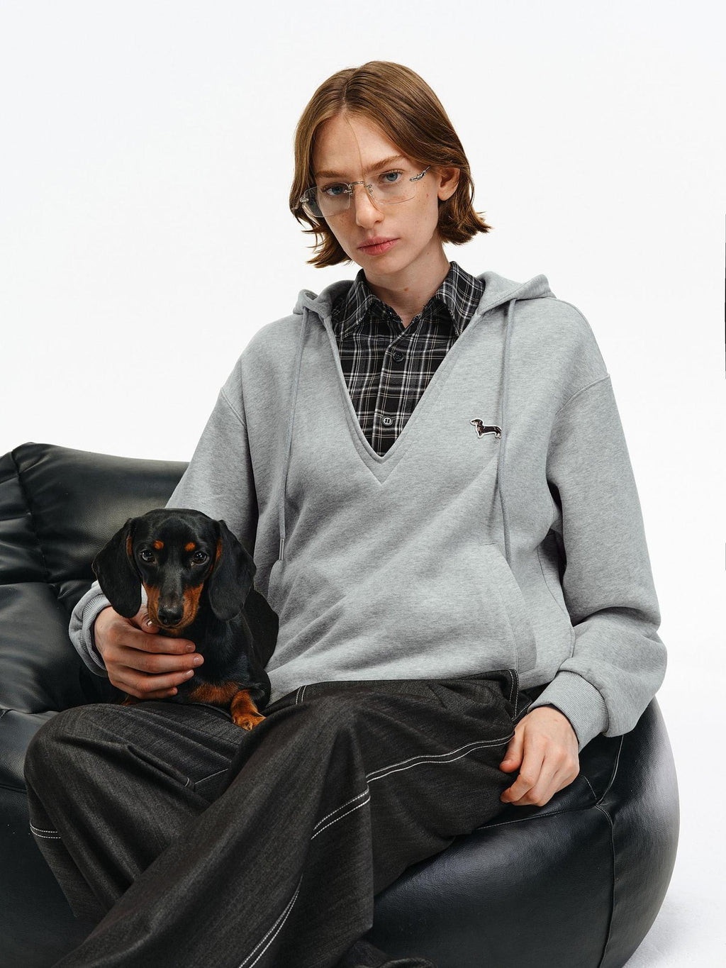 PCLP Breathable Cotton Blend Colorblock Patchwork Loose Unisex Plaid Pullover Hoodie