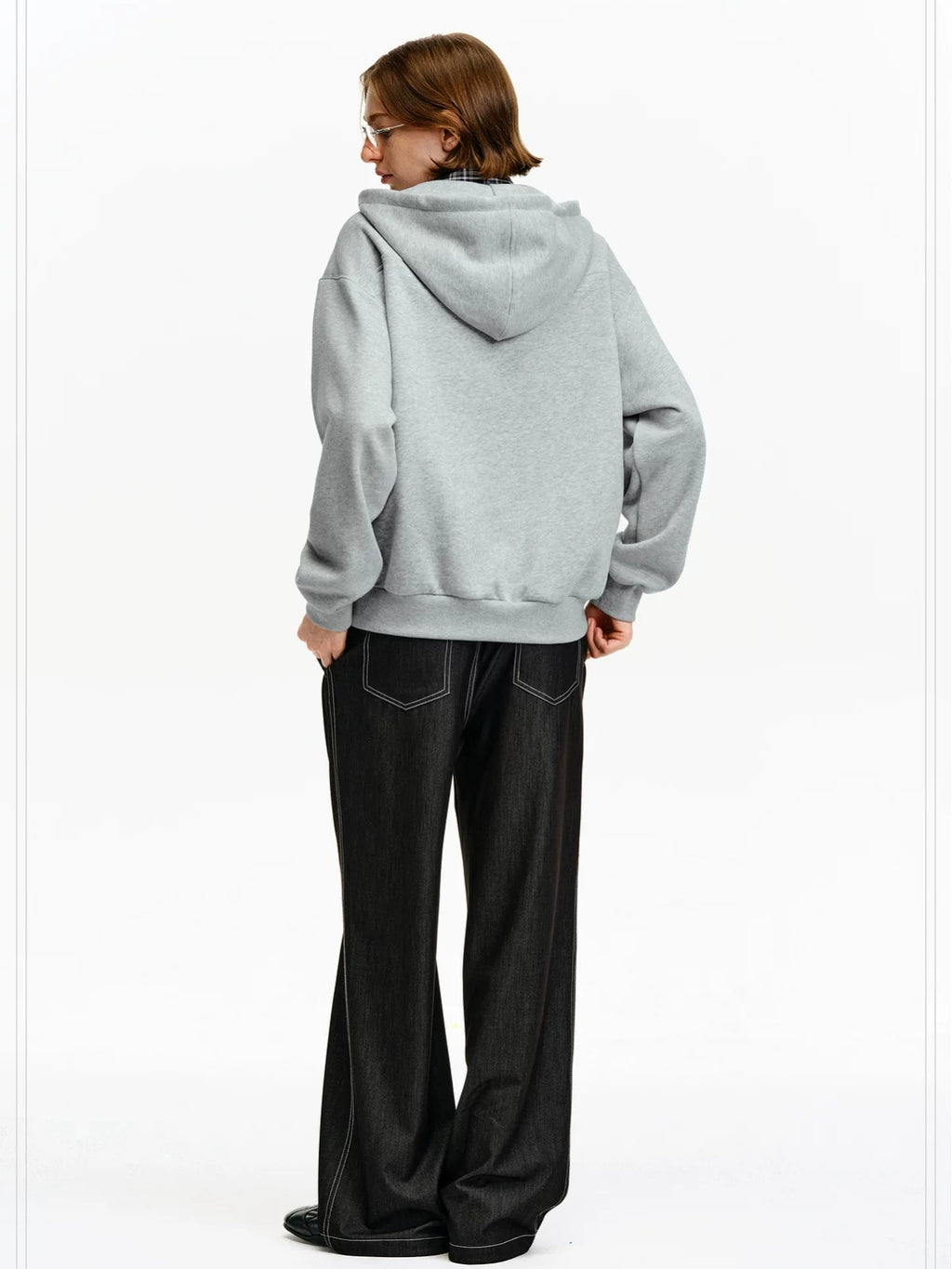 PCLP Breathable Cotton Blend Colorblock Patchwork Loose Unisex Plaid Pullover Hoodie