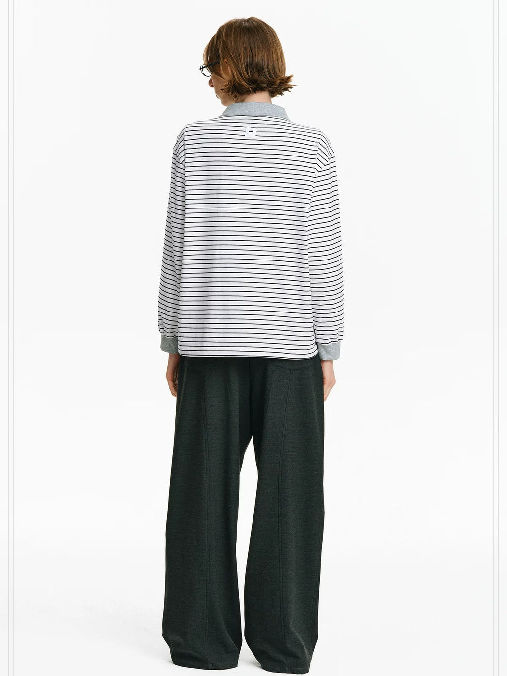 PCLP Breathable Cotton Blend Embroidered Chest Loose Unisex Polo Long Sleeve T-Shirt