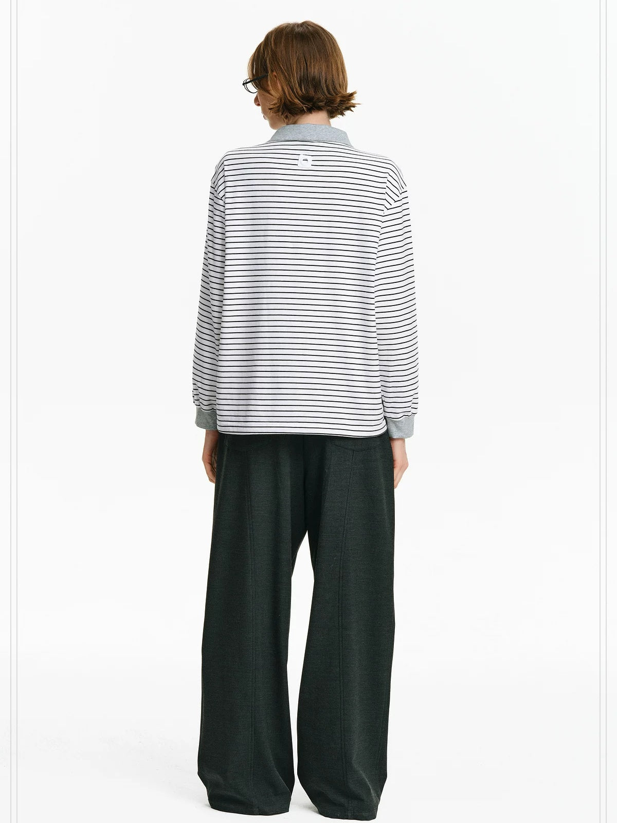 PCLP Breathable Cotton Blend Embroidered Chest Loose Unisex Polo Long Sleeve T-Shirt