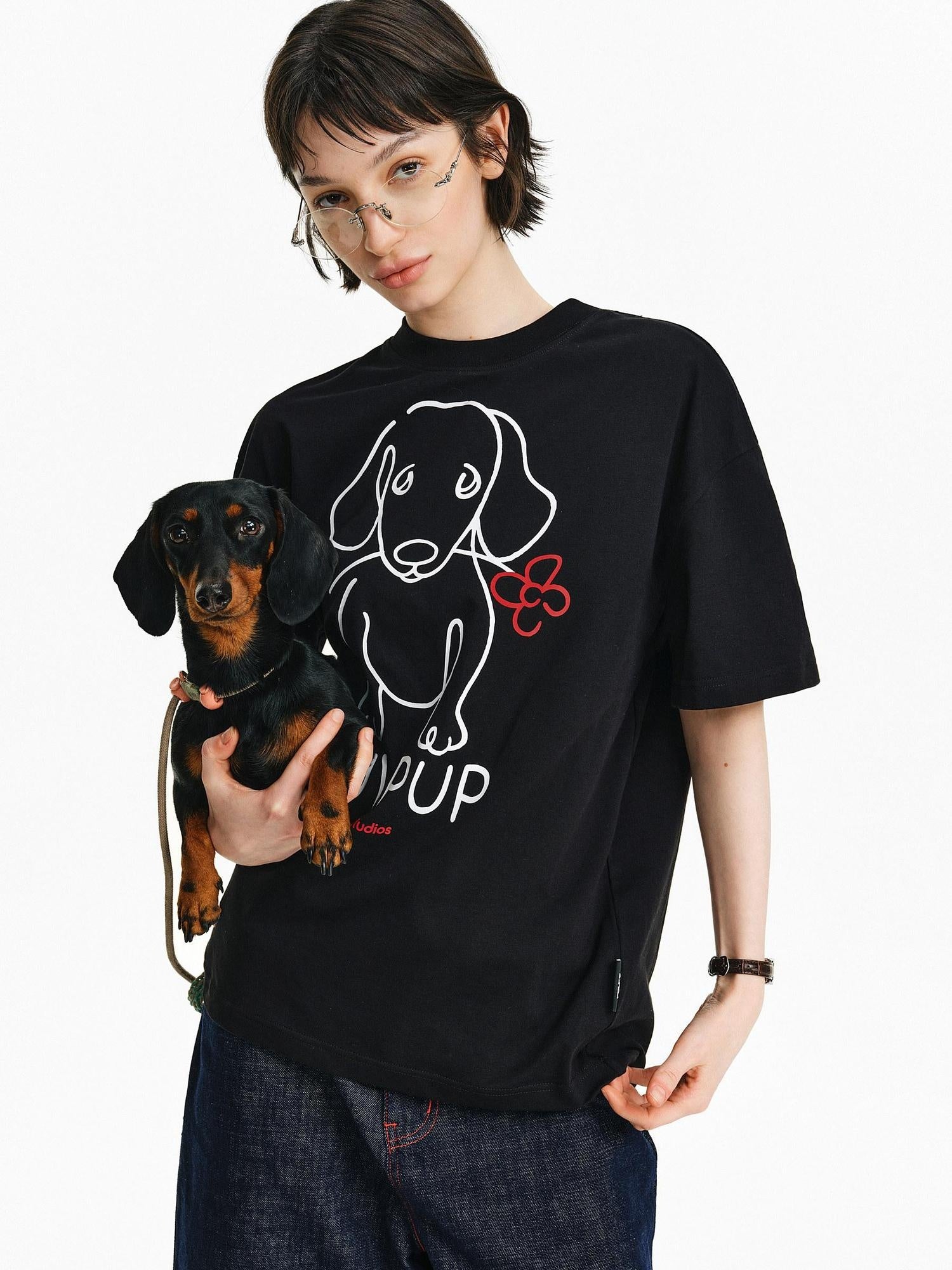 PCLP Breathable Cotton Blend Loose Animal Print Unisex Casual Round Neck T-Shirt