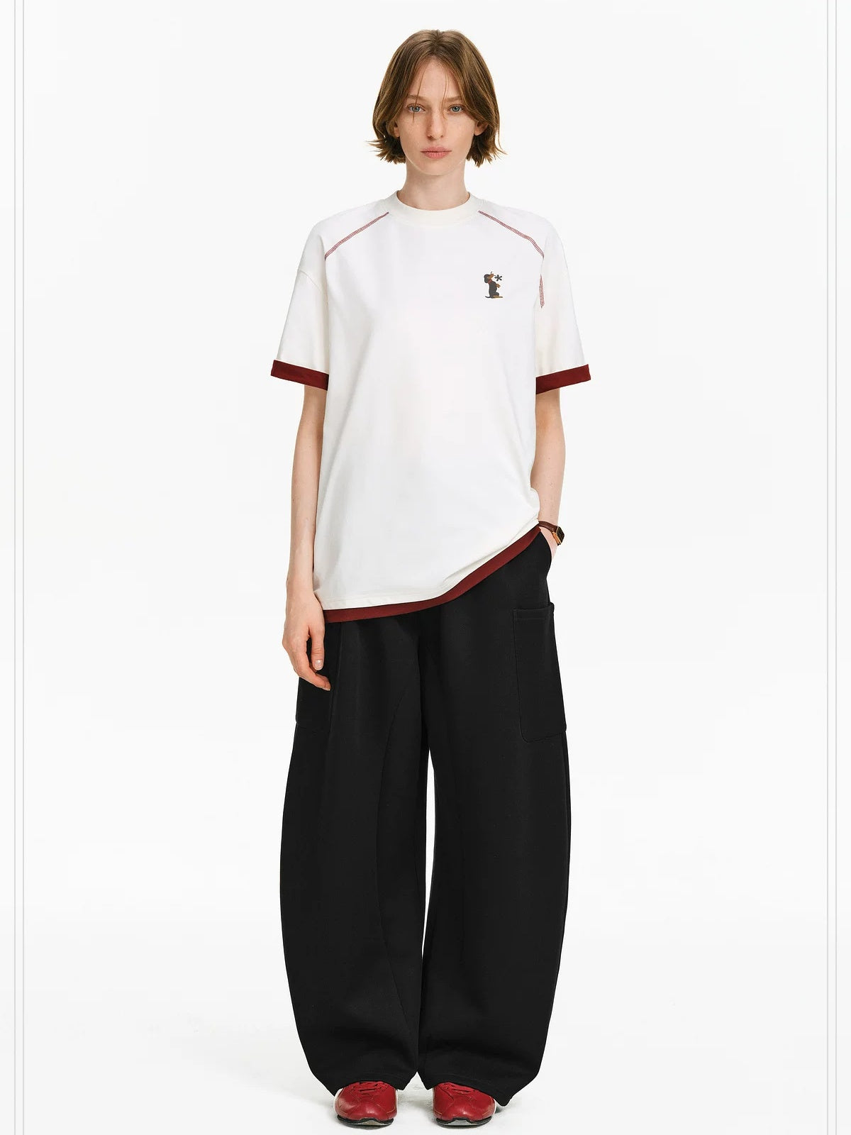 PCLP Breathable Cotton Blend Loose Drawstring Natural Waist Straight Leg Women Pants