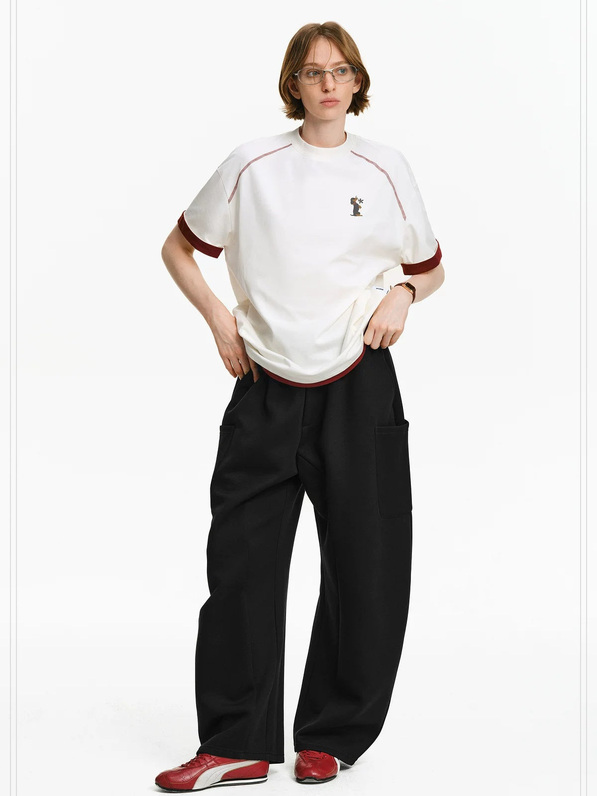 PCLP Breathable Cotton Blend Loose Drawstring Natural Waist Straight Leg Women Pants