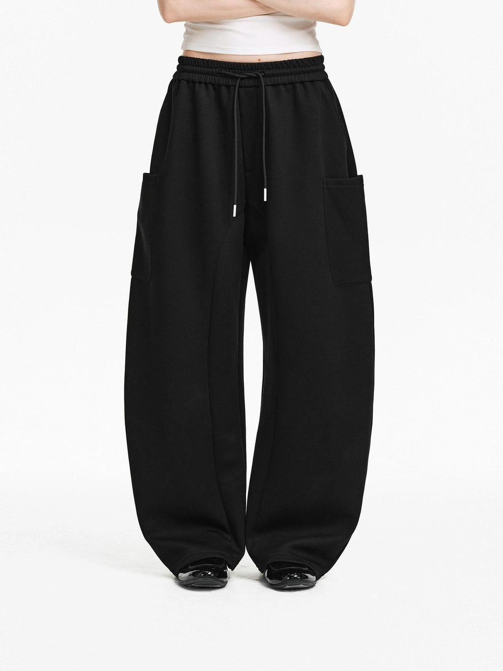 PCLP Breathable Cotton Blend Loose Drawstring Natural Waist Straight Leg Women Pants