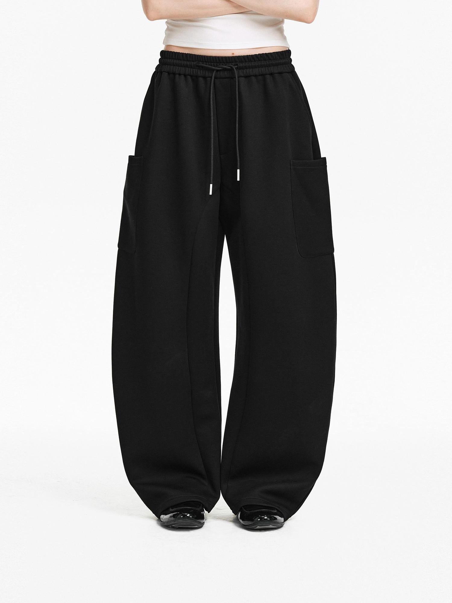 PCLP Breathable Cotton Blend Loose Drawstring Natural Waist Straight Leg Women Pants