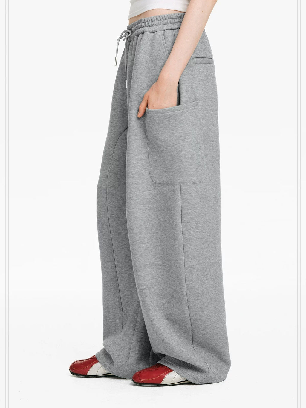 PCLP Breathable Cotton Blend Loose Drawstring Natural Waist Straight Leg Women Pants