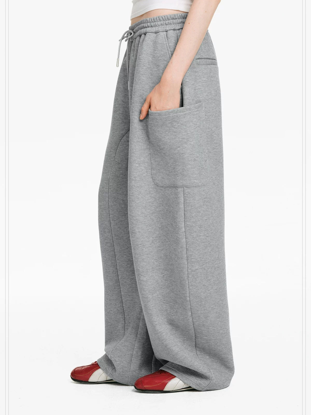 PCLP Breathable Cotton Blend Loose Drawstring Natural Waist Straight Leg Women Pants