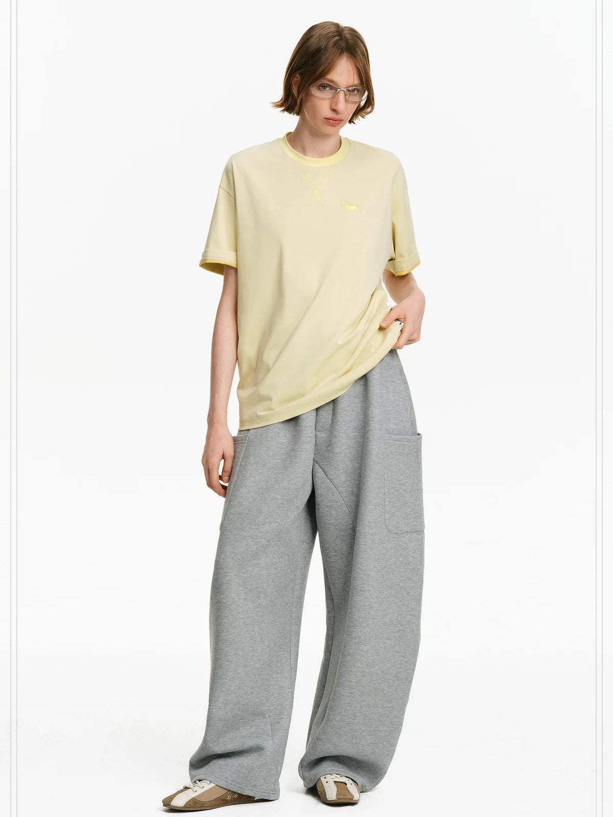 PCLP Breathable Cotton Blend Loose Drawstring Natural Waist Straight Leg Women Pants