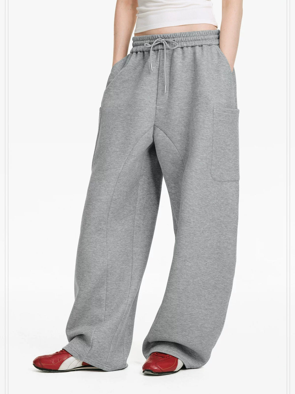 PCLP Breathable Cotton Blend Loose Drawstring Natural Waist Straight Leg Women Pants