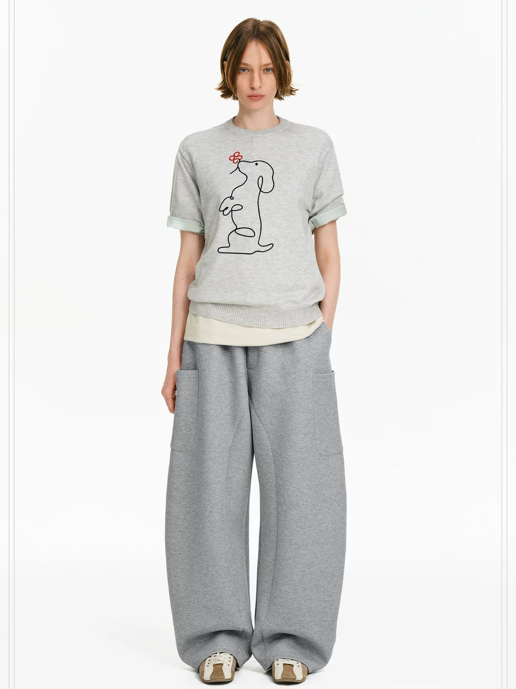 PCLP Breathable Cotton Blend Loose Drawstring Natural Waist Straight Leg Women Pants