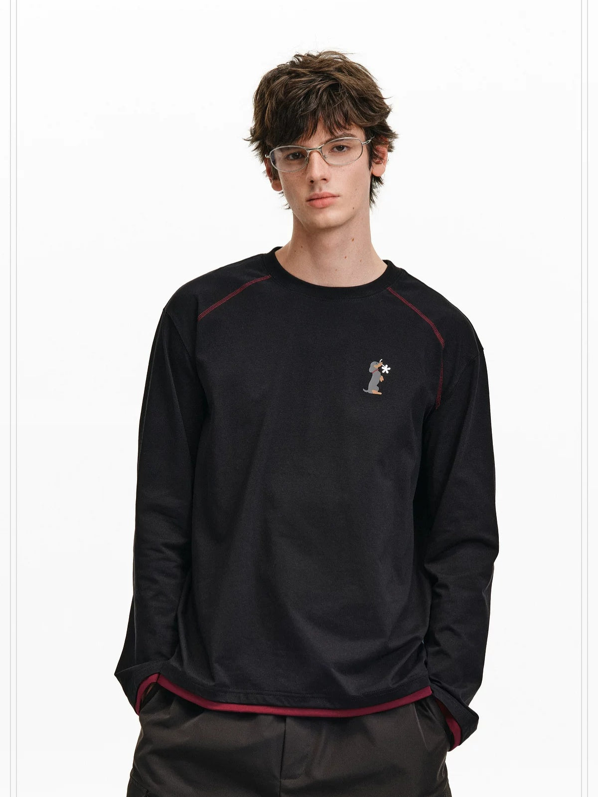 PCLP Breathable Cotton Blend Loose Faux Layer Animal Print Women Long Sleeve T-Shirt