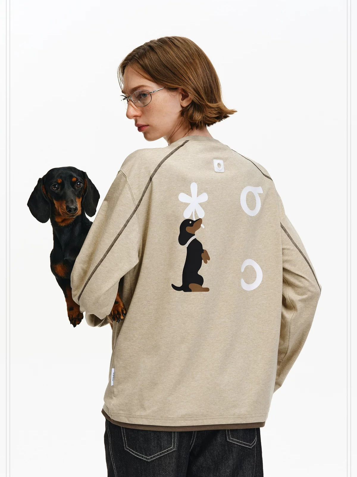 PCLP Breathable Cotton Blend Loose Faux Layer Animal Print Women Long Sleeve T-Shirt