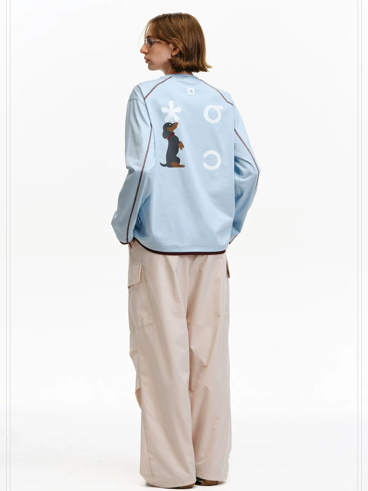 PCLP Breathable Cotton Blend Loose Faux Layer Animal Print Women Long Sleeve T-Shirt